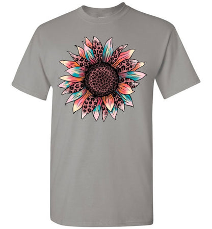 Leopard Sunflower Floral Print Tee Shirt Top