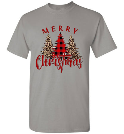 Plaid Leopard Merry Christ!as Tree Top Tee Shirt T-Shirt