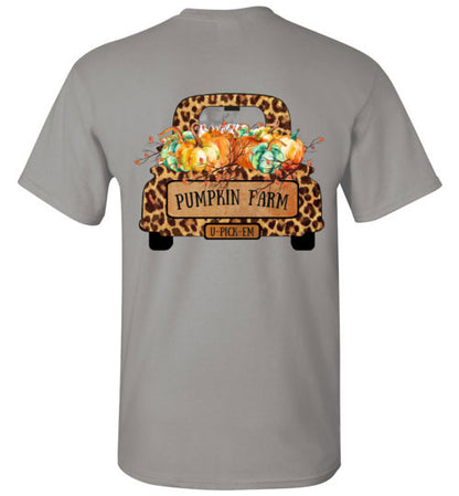 Pumpkin Farm Leopard Print Truck Graphic Tee Shirt Top T-Shirt
