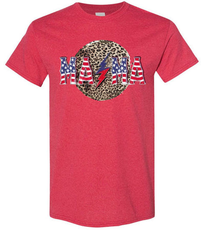 Mama Leopard Patriotic Tee Shirt Graphic Top 32801