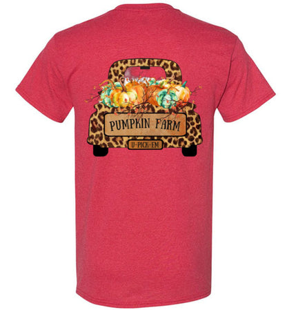 Pumpkin Farm Leopard Print Truck Graphic Tee Shirt Top T-Shirt
