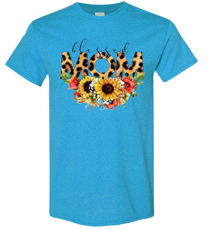 Blessed Mom Leopard Sunflowers Mother's Day Tee Shirt Top T-Shirt