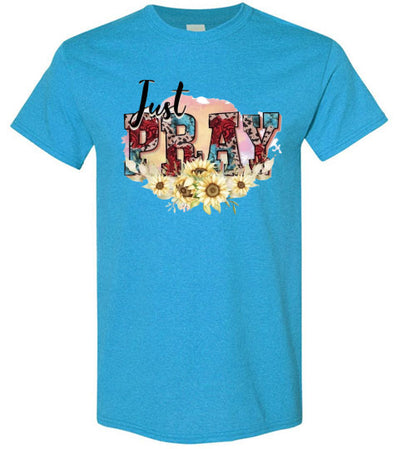 Just Pray Spiritual Christian Graphic Tee Shirt Top