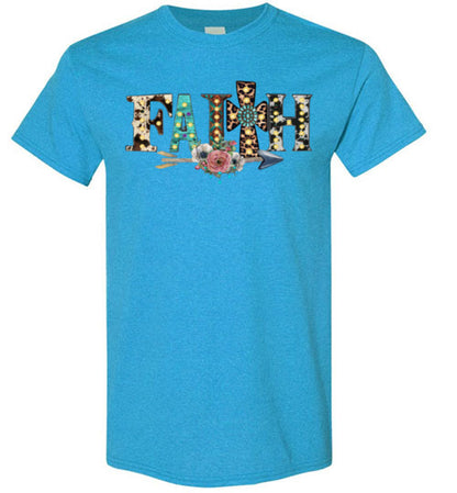 Faith Cross Leopard Christian Tee Shirt Top T-Shirt