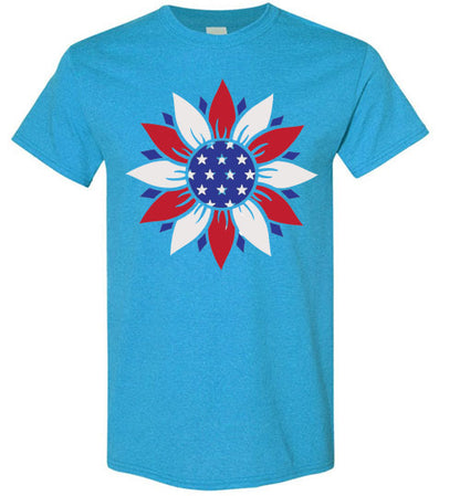 Floral USA Patriotic Tee Shirt Top T-Shirt 32276