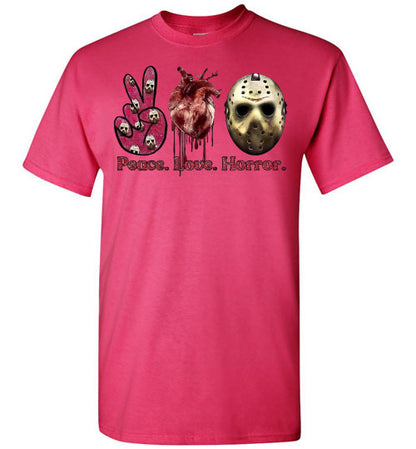 Peace Love Horror Halloween Tee Shirt Top T-Shirt