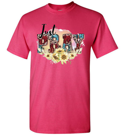 Just Pray Spiritual Christian Graphic Tee Shirt Top