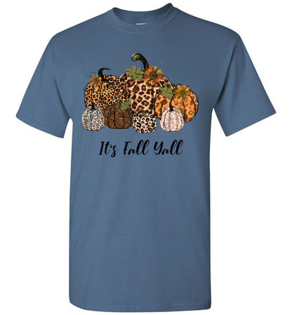 It's Fall Ya'll Leopard Pumpkin Graphic Tee Shirt Top