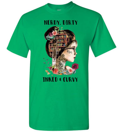 Nerdy Dirty Inked and Curvy Tattoo Lady Tee Shirt Top T-Shirt