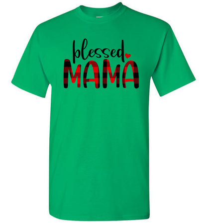Blessed Mama Plaid Buffalo Check Lumberjack Tee Shirt Top T-Shirt