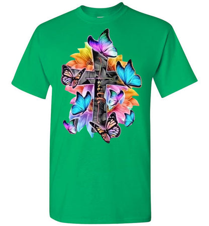 Faith Cross Butterfly Tee Shirt Top T-Shirt