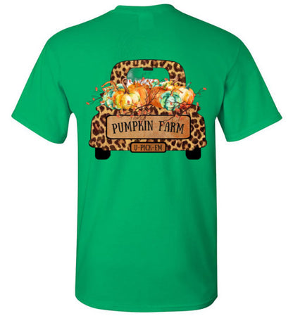 Pumpkin Farm Leopard Print Truck Graphic Tee Shirt Top T-Shirt
