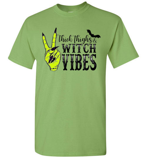 Thick Thighs Witch Vibes Halloween Graphic Tee Shirt Top