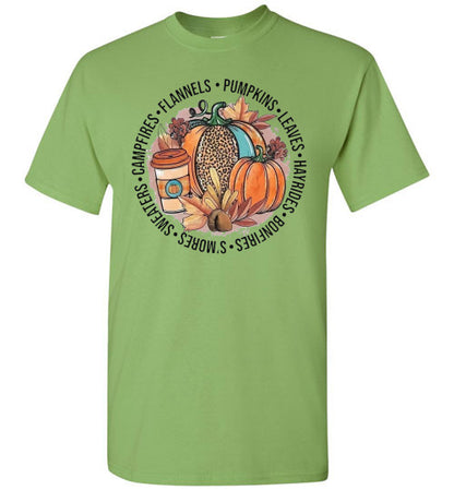 Flannels Pumpkins Leaves Campfires Sweaters Fall Graphic Tee Shirt Top