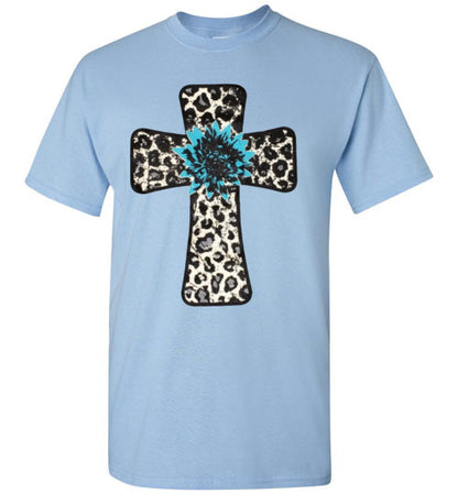 Leopard Cross Christian Cross Tee Shirt Top T-Shirt