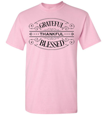 Grateful Thankful Blessed Fall Autumn Thanksgiving Graphic Tee Shirt top