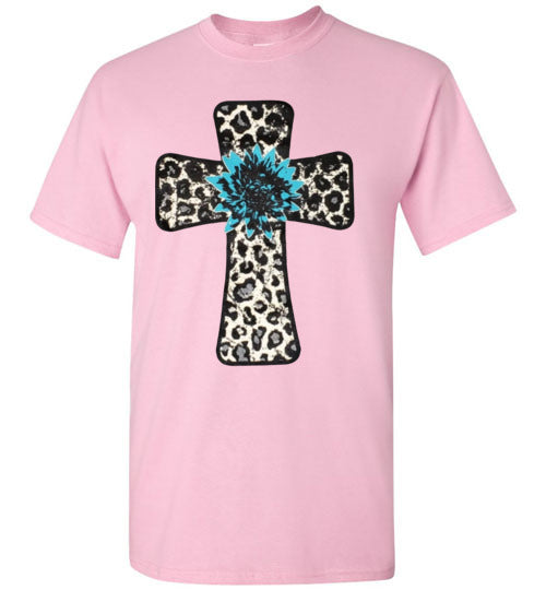 Leopard Cross Christian Cross Tee Shirt Top T-Shirt