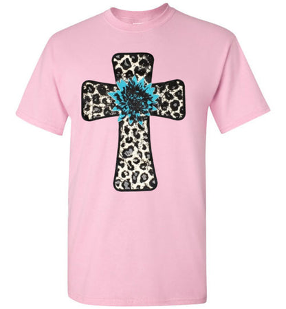 Leopard Cross Christian Cross Tee Shirt Top T-Shirt
