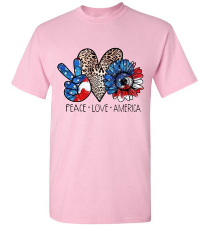Peace Love America Patriotic American Fourth Of July Graphic Tee Shirt Top