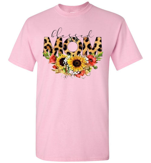 Blessed Mom Leopard Sunflowers Mother's Day Tee Shirt Top T-Shirt
