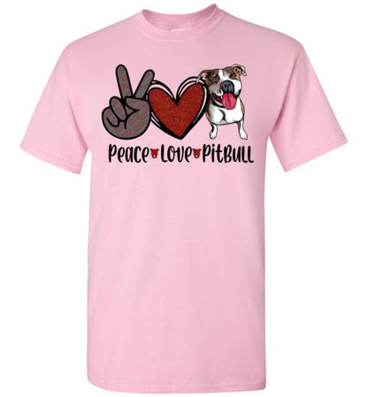 Peace Love Pitbull Dog Tee Shirt Top T-Shirt