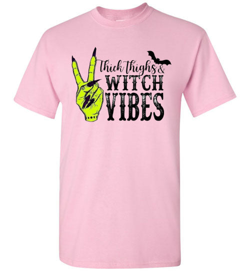 Thick Thighs Witch Vibes Halloween Graphic Tee Shirt Top