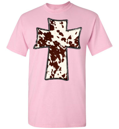 Cross Cow Print Christian Country Tee Shirt Top