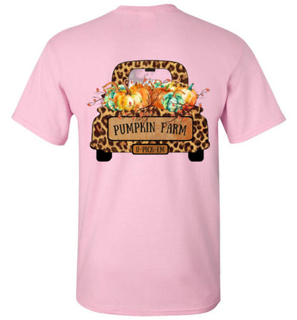 Pumpkin Farm Leopard Print Truck Graphic Tee Shirt Top T-Shirt