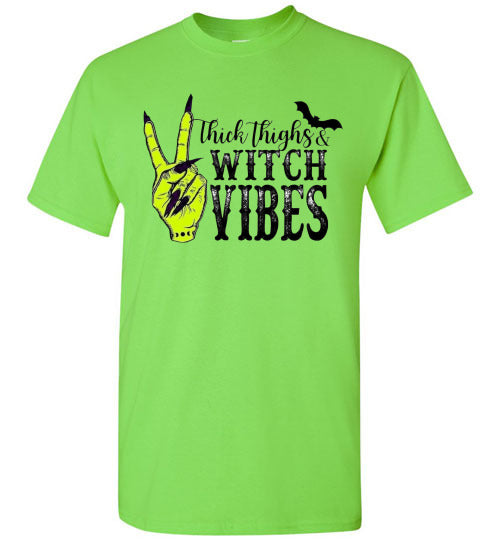 Thick Thighs Witch Vibes Halloween Graphic Tee Shirt Top