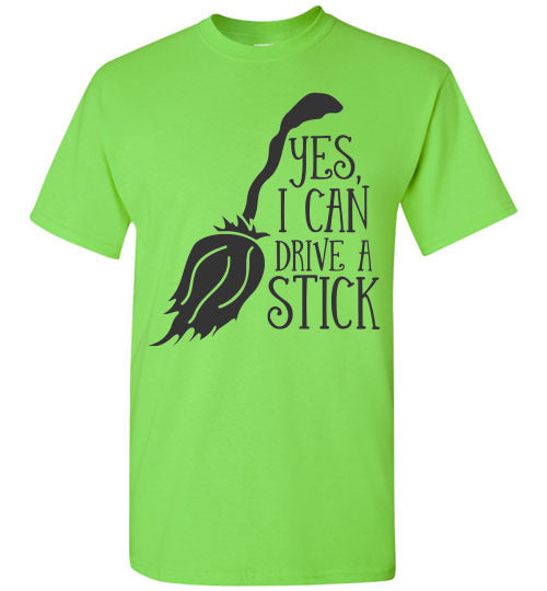 I Can Drive A Stick Halloween Witch Graphic Tee Shirt Top