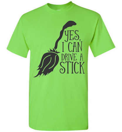 I Can Drive A Stick Halloween Witch Graphic Tee Shirt Top