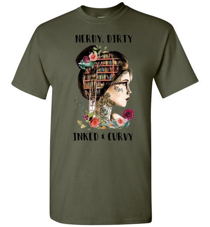 Nerdy Dirty Inked and Curvy Tattoo Lady Tee Shirt Top T-Shirt