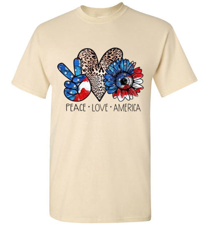 Peace Love America Patriotic American Fourth Of July Graphic Tee Shirt Top