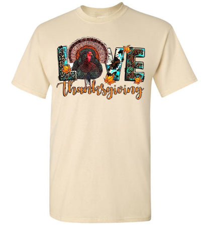 Love Thanksgiving Fall Turkey Floral Tee Shirt Top T-Shirt