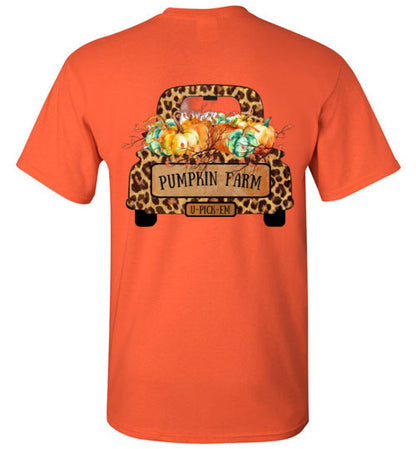 Pumpkin Farm Leopard Print Truck Graphic Tee Shirt Top T-Shirt