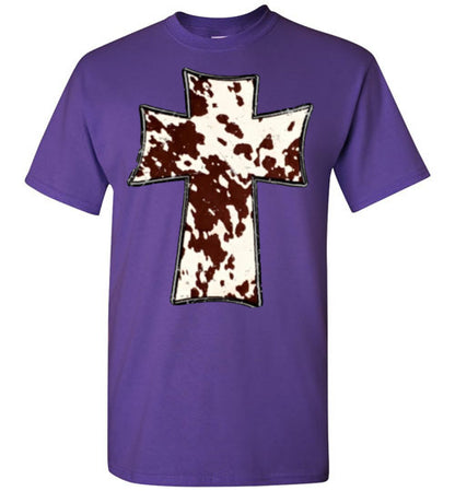 Cross Cow Print Christian Country Tee Shirt Top
