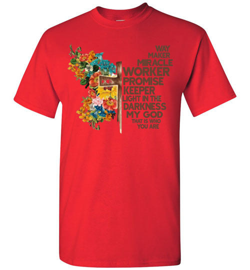 Way Maker Miracle Worker Promise Keeper Christian Cross Tee Shirt Top