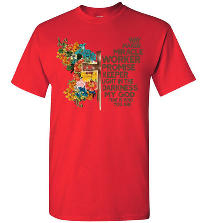 Way Maker Miracle Worker Promise Keeper Christian Cross Tee Shirt Top
