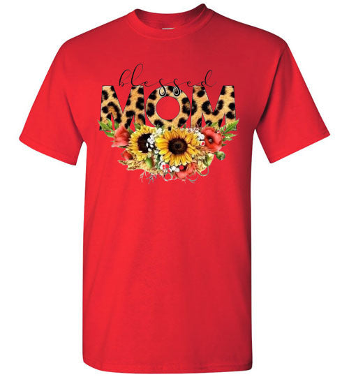Blessed Mom Leopard Sunflowers Mother's Day Tee Shirt Top T-Shirt