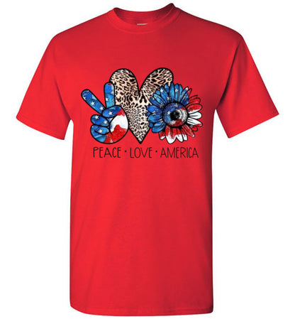 Peace Love America Patriotic American Fourth Of July Graphic Tee Shirt Top