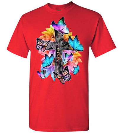 Faith Cross Butterfly Tee Shirt Top T-Shirt