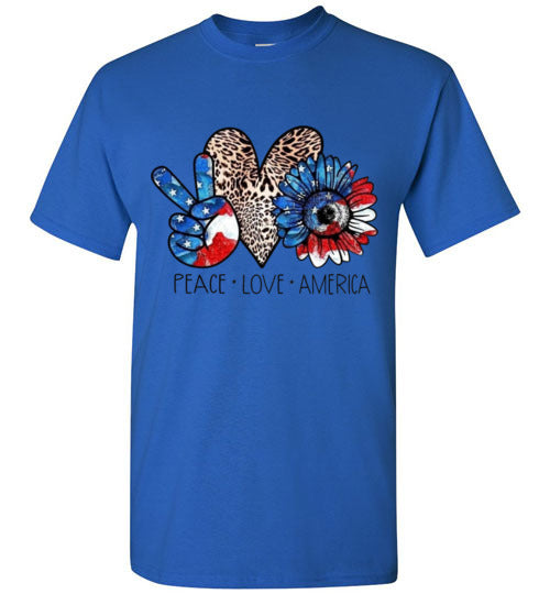 Peace Love America Patriotic American Fourth Of July Graphic Tee Shirt Top