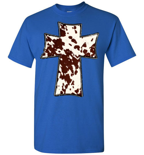 Cross Cow Print Christian Country Tee Shirt Top