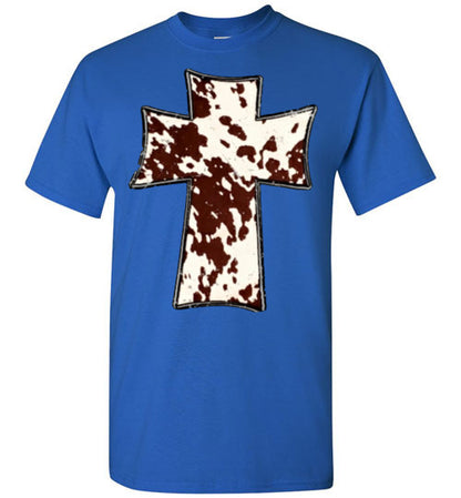 Cross Cow Print Christian Country Tee Shirt Top