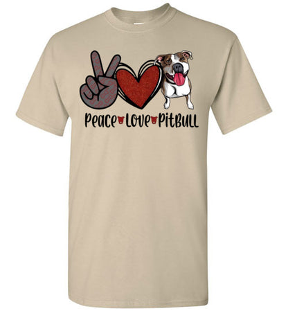 Peace Love Pitbull Dog Tee Shirt Top T-Shirt