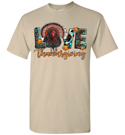 Love Thanksgiving Fall Turkey Floral Tee Shirt Top T-Shirt