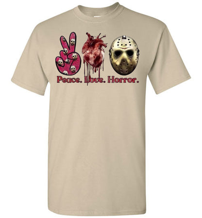Peace Love Horror Halloween Tee Shirt Top T-Shirt
