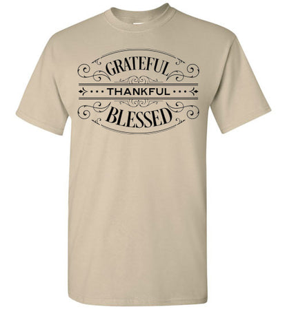 Grateful Thankful Blessed Fall Autumn Thanksgiving Graphic Tee Shirt top