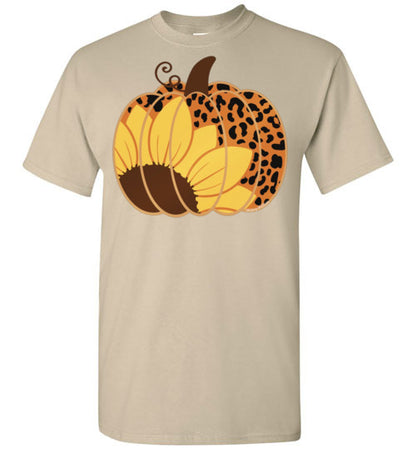 Sunflower Leopard Print Pumpkin Tee Graphic Top Shirt T-Shirt