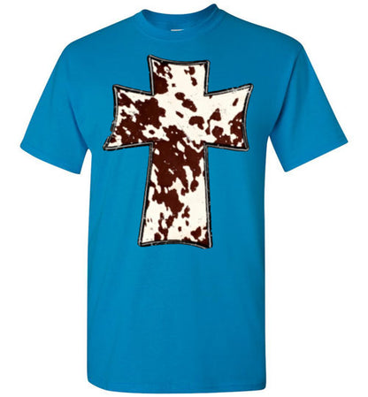 Cross Cow Print Christian Country Tee Shirt Top